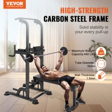 VEVOR Chaise Romaine avec Banc, Barre de Traction sur Pied Réglable en Hauteur sur 10 Niveaux 200 kg, Équipement d'Entraînement de Force Multifonction avec Dossier Coudières, Station de Dips Fitness