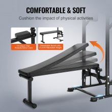 VEVOR Chaise Romaine avec Banc, Barre de Traction sur Pied Réglable en Hauteur sur 10 Niveaux 200 kg, Équipement d'Entraînement de Force Multifonction avec Dossier Coudières, Station de Dips Fitness