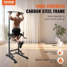 VEVOR Chaise Romaine, Barre de Traction sur Pied Réglable en Hauteur sur 10 Niveaux 200 kg, Équipement d'Entraînement de Force Multifonction avec Dossier et Coudières, Station de Dips Fitness, Gym