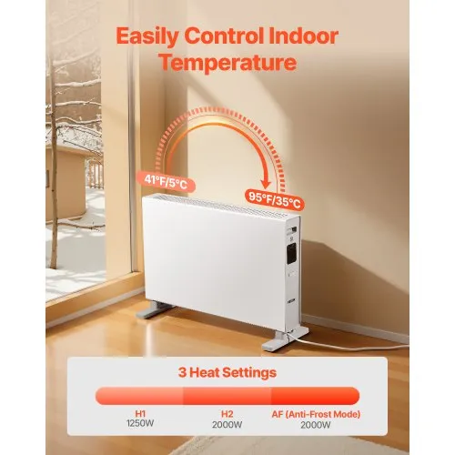 Citybee Calefactor convector eléctrico – 2000 W de pie de bajo consumo Radiador con termostato y mando a distancia Pantalla táctil Temporizador Protección contra sobrecalentamiento