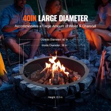 VEVOR Anneau de foyer feu de camp acier avec gril pour barbecue extérieur 1016mm