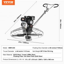 VEVOR Truelle à ciment conducteur marchant à essence 1165mm 14CV lame flottante