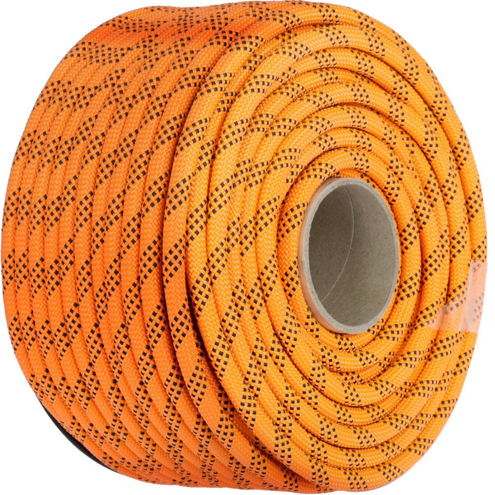 Corde tressée double en polyester enroulée orange VEVOR avec des accents noirs.