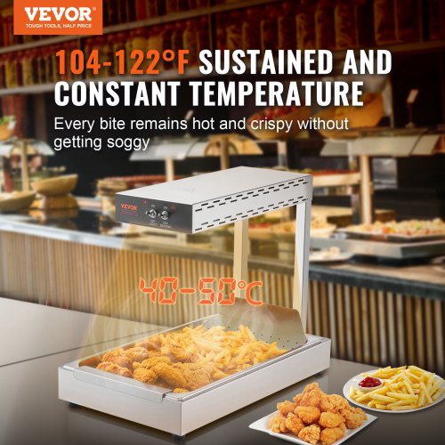 VEVOR Chauffe-Frites Commercial 750 W Lampe Chauffe-Plat Suspendue en Acier Inoxydable Température 40-50 ℃ pour Maintien au Chaud Pizza Poulet Frit Hamburger Aliments Buffet Cuisine Restaurant Magasin