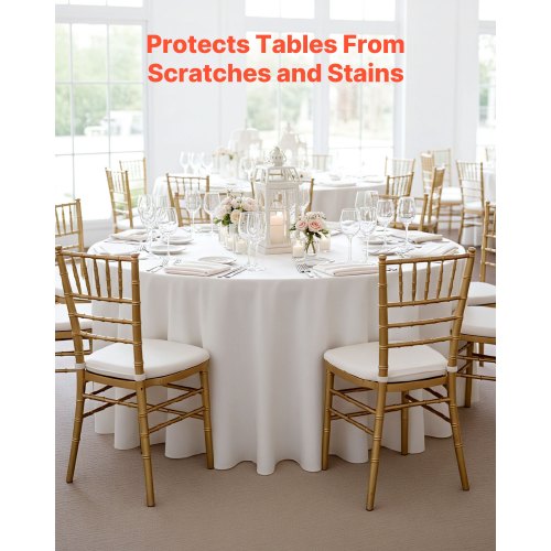 Housse De Table Ronde Plissée 60 Pouces (152 Cm) - Blanc, Polyester, Pour Mariage - Neuf