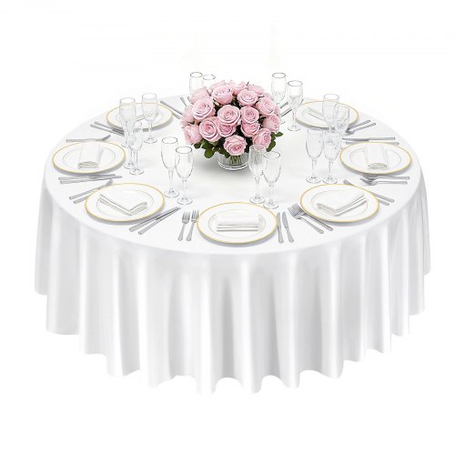 Housse De Table Ronde Plissée 60 Pouces (152 Cm) - Blanc, Polyester, Pour Mariage - Neuf