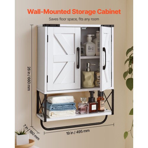 COSTWAY Meuble Salle De Bain Mural 2 Portes Vitrées, Armoire à Pharmacie Avec Étagère Réglable à 3 Niveaux, Meuble De Rangement Suspendu Pour Cuisine, Salon, Buanderie, Blanc, 51 X 17 X 51 Cm