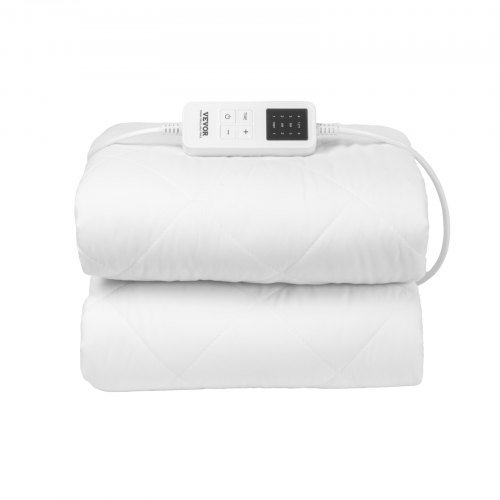 VEVOR Surmatelas Chauffant, 195x165 cm, Chauffe-lit Électrique en Tissu Brossé avec 4 Niveaux de Chauffage, Minuterie de 12 Heures, Arrêt Automatique Après 8 Heures, Sangle Contour Élastique Profonde