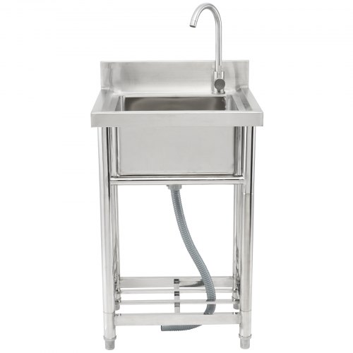 Évier De Cuisine Autoportant En Acier Inoxydable - 1 Bac Avec Robinet Et Support | Mobile, Pour Intérieur/Extérieur | 4 Tailles Au Choix
