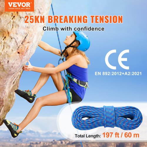 VEVOR Corde d'escalade dynamique de 10,2 mm, corde d'escalade en plein