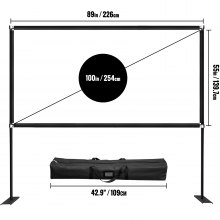 VEVOR écran de Projection avec Support 100 254 cm Toile de Projection sur Pied HD 16:9 226x140 cm écran pour vidéoprojecteur en Alu Vision Large 160°