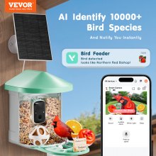 VEVOR Mangeoire à Oiseaux Intelligent Caméra Identifier AI 2K HD Énergie Solaire