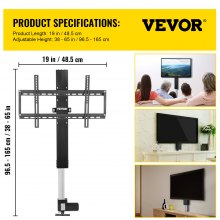 VEVOR Support Tv Télévisions 26 à 50 pouces Pied Tv Universel Téléviseur LCD/LED/Plasma Incurvés Hauteur Réglable 94,5-164,5 cm Charge Maximale 60 kg