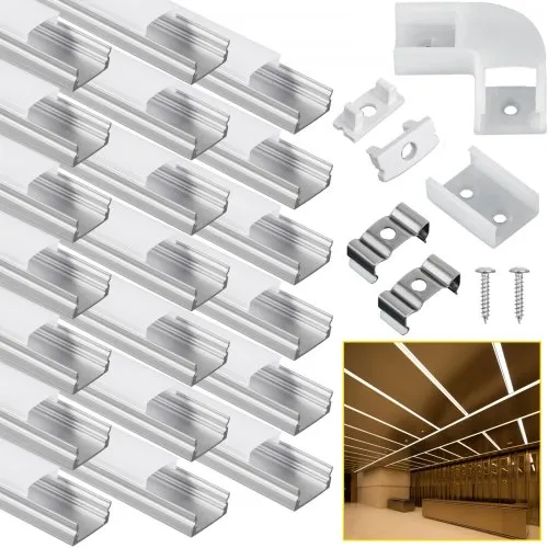 Profilés En Aluminium Pour Bandes LED - Lot De 6 X 1 Mètre - Format U, Diffuseur Inclus - Pour Éclairage Indirect - Blanc