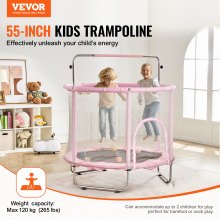 VEVOR Mini trampoline fitness rebounder pour enfants avec filet 1470 mm rose