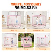 VEVOR Mini trampoline fitness rebounder pour enfants avec filet 1470 mm rose