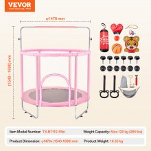 VEVOR Mini trampoline fitness rebounder pour enfants avec filet 1470 mm rose