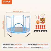 VEVOR Mini trampoline fitness rebounder pour enfants avec filet 1545 mm bleu