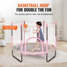 VEVOR Mini trampoline fitness rebounder pour enfants avec filet 1545 mm rose