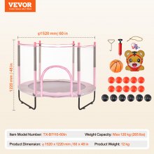 VEVOR Mini trampoline fitness rebounder pour enfants avec filet 1545 mm rose