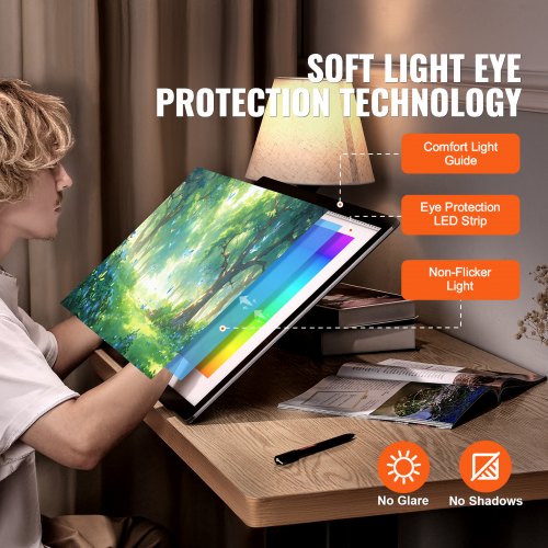 VEVOR Tablette lumineuse LED B4, table lumineuse dessin portable ultra-mince, avec luminosité réglable, tableau dessin avec câble USB, pour peinture diamant, croquis, pochoir, artistes, traçage, noir