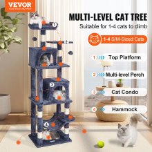 VEVOR Arbre à chat 160 cm tour à chat d'intérieur griffoir 2 niches gris foncé