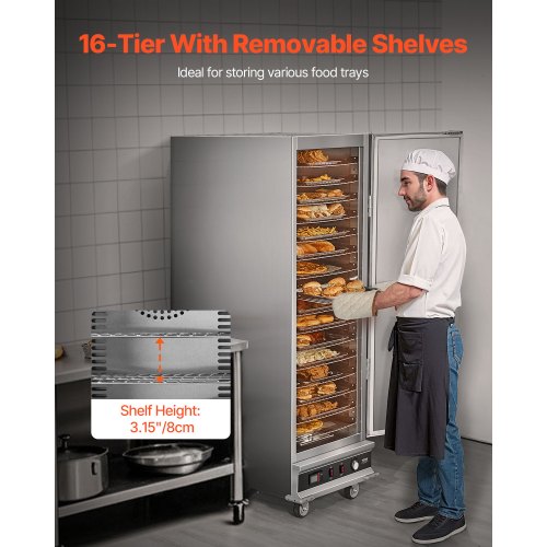 Armoire Chauffante VEVOR 16 Niveaux - Acier Inox, Bac à Eau, Réglable 80-177°F - Pour Restaurant, Cantine, Buffet Chaud - 9