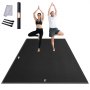 deux personnes pratiquant le yoga sur un tapis d'exercice VEVOR mesurant 9' par 6', avec accessoires inclus.