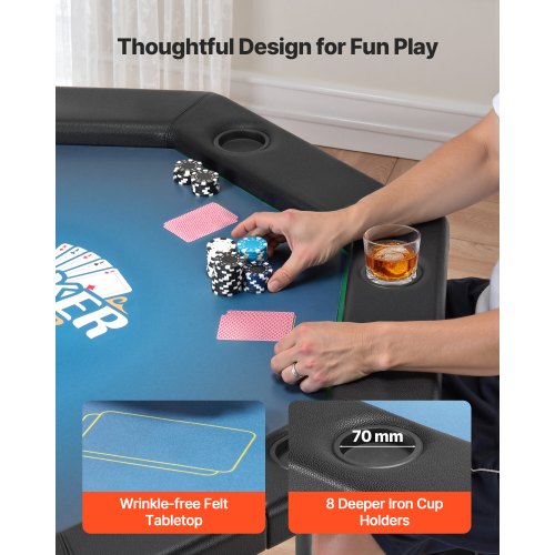 VidaXL Table De Poker Pliable Octogonale – 8 Porte-Gobelets, Rembourrage Polyester, Accoudoirs Cuir – Jusqu’à 8 Joueurs