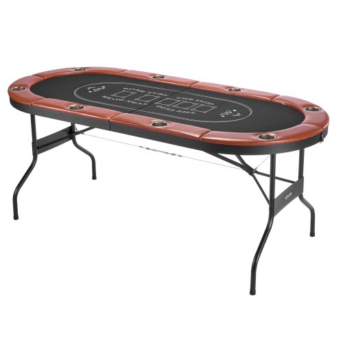 VEVOR Table De Poker Pliable 183 Cm – 8 Places Ovales Avec Porte-Gobelets Et Rails Rembourrés – Pour Texas Hold’em, Blackjack Et Soirées Jeux