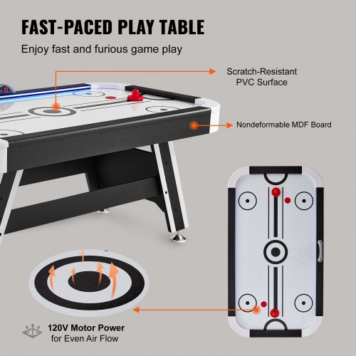Table D'air Hockey Avec Score électronique LED Et éclairage Intégré - 226 Cm, Surface PVC Résistante, Moteur Puissant, Parfaite Pour Salle De Jeux Ou Salon