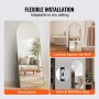 options d'installation flexibles pour le miroir pleine longueur VEVOR dans les salons, les salles de bains et les chambres.