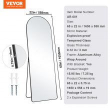 VEVOR Miroir pleine longueur arqué miroir complet sur pied suspendu 1650x558 mm