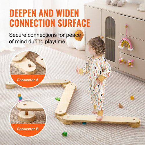 Poutre D’équilibre En Bois Pour Enfants – 6 Poutres + 6 Connecteurs + 6 Pierres, 7 Kg, Pour 3-7 Ans, Intérieur/extérieur