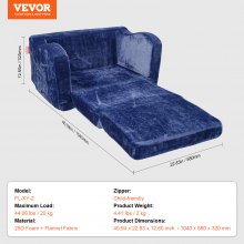 VEVOR Fauteuil pour enfant canapé pliable en tissu de flanelle sofa 2 en 1 bleu