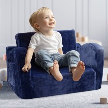 VEVOR Fauteuil pour enfant canapé pliable en tissu de flanelle sofa 2 en 1 bleu