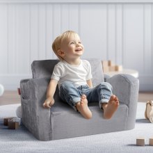 VEVOR Fauteuil pour enfant canapé pliable en tissu de flanelle sofa 2 en 1 gris