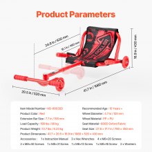 VEVOR Trottinette à Pédales Wiggle Charge 90 kg pour Enfant 10 Ans et Plus Rouge