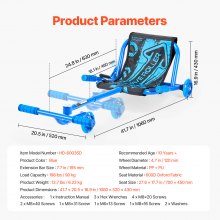 VEVOR Trottinette à Pédales Wiggle Charge 90 kg pour Enfant 10 Ans et Plus Bleu