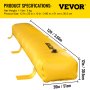 Barrière anti-inondation VEVOR jaune, 12 pi x 20 po x 12 po, avec poignées et valve, flottant sur fond blanc.