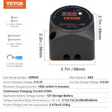VEVOR Isolateur de batterie double, 12 V 140 A, relais sensible à la tension VSR avec écran LCD, modes manuel et automatique pour ATV, UTV, camping-car tout-terrain, caravane, camion, bateau, yacht