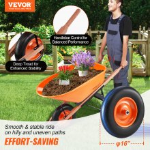 VEVOR Brouette à Une Roue Large 40 cm Chariot de Jardin Capacité Charge 150 kg