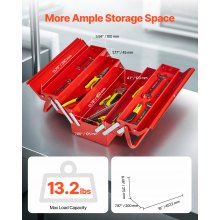 VEVOR Boîte à Outils Couvercle Rabattable 3 Niveaux 4 Plateaux Poignée 457,2 mm