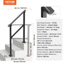 VEVOR Rampe Escalier Main Courante pour 2-3 Marches Extérieures Tube Carré Noir