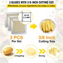 VEVOR French Fry Cutter Chopper Replacement Blade & Push Block 3/8-inch 3 Pieces