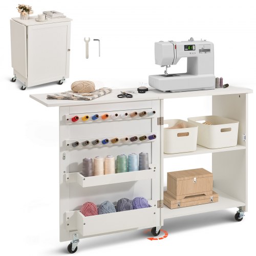 Table De Couture Pliante Multifonction - Avec Roues, étagères Et Rangements