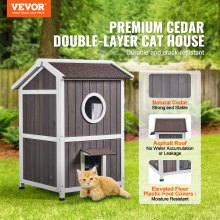 VEVOR Maison Cabane pour Chat Extérieur Bois Abri 2 Étages Toit Porte Rabattable