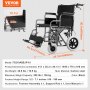 VEVOR Fauteuil roulant de transport en acier pliable siège large 60 cm 136 kg