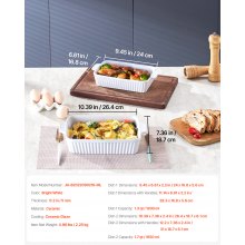 Plat de cuisson en céramique Lot de 2 plats de cuisson rectangulaires profonds pour la cuisson Blanc