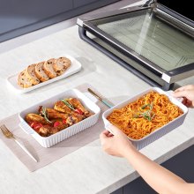 Plat de cuisson en céramique Lot de 2 plats de cuisson rectangulaires profonds pour la cuisson Blanc